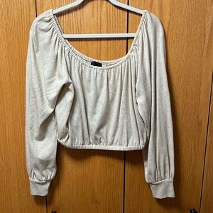 Lumiere, tan long sleeve cropped light sweater, size L
